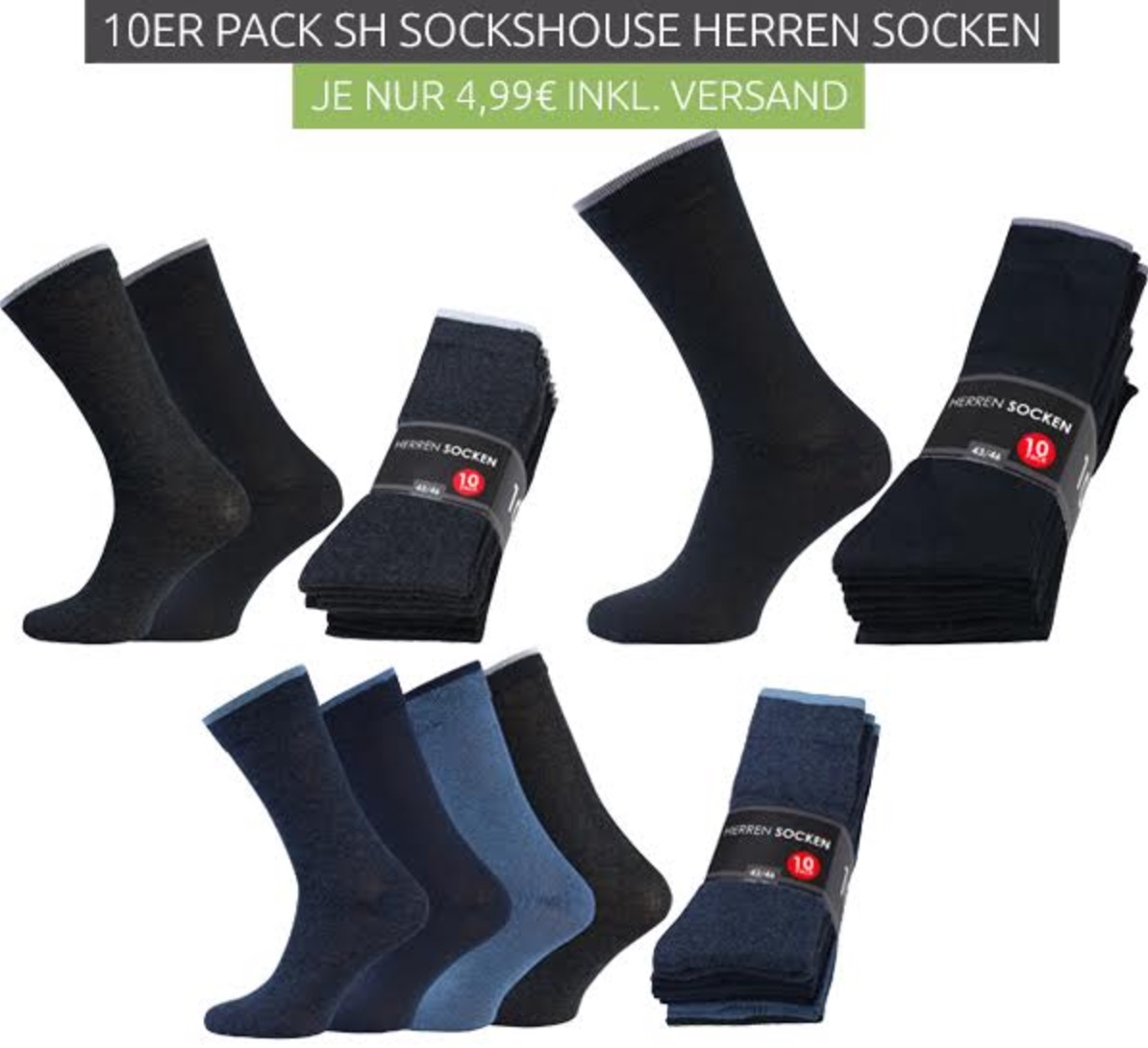 Verschiedene 10er-Packs SH SOCKSHOUSE Herren Business-Socken für nur je 4,99 Euro