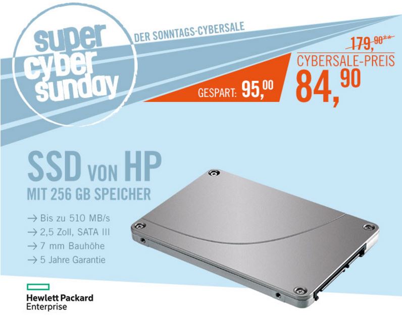 2.5″ HP SSD interne Festplatte (TLC, SATAIII, 256 GB) für nur 84,90 Euro inkl. Versand