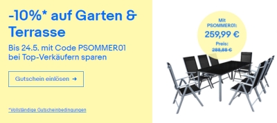 Verlängert! 10% Gutschein auf die Kategorie Garten & Terrasse bei Ebay