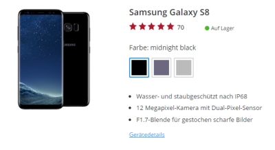 Samsung Galaxy S8 mit Otelo Allnet-Flat inkl. 2GB Datenvolumen für zusammen nur 660,52 Euro in zwei Jahren