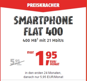 Knaller für 1,95 Euro pro Monat! Klarmobil Smart Flat mit 400MB Datenvolumen + 100 Freiminuten und 9 Cent/SMS