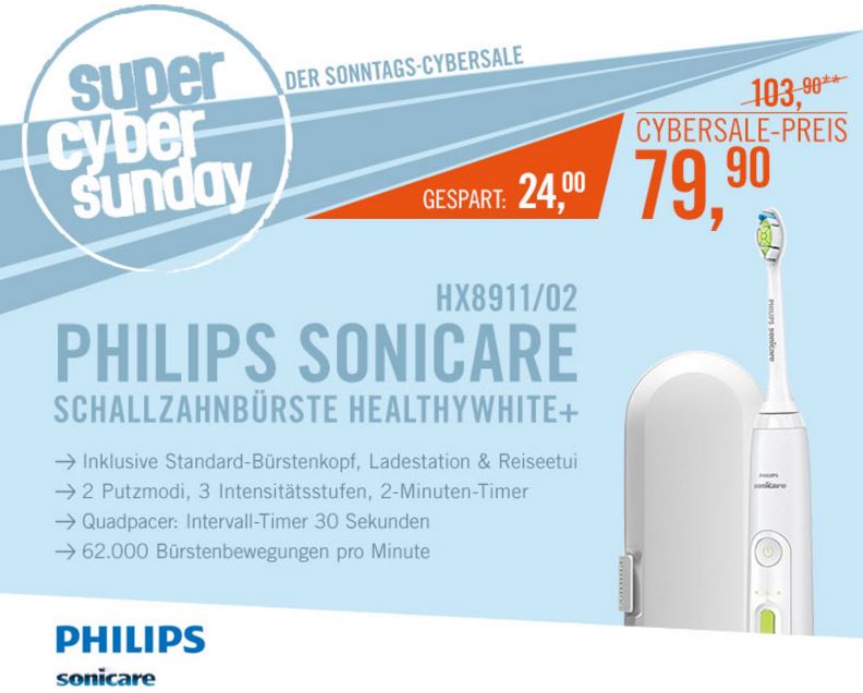 Philips Sonicare HX8911/02 HealthyWhite+ Schallzahnbürste mit Reiseetui für nur 79,90 Euro inkl. Versand