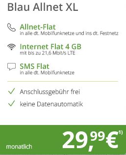 Blau Telefonica Allnet XL mit 4GB Daten für mtl. 29,99 Euro + Galaxy S7 + Galaxy Tab A für nur einmalig 59,- Euro