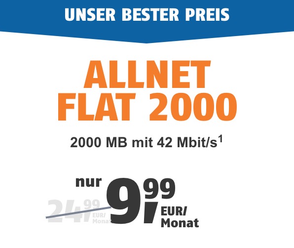 Klarmobil Allnet Flats zu attraktiven Preisen – z.B. Allnet Flat 2000 für nur mtl. 9,99 Euro