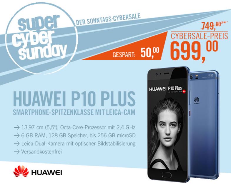 HUAWEI P10 Plus (Android 7.0, 128GB, Octa-Core) für nur 699,- Euro inkl. Versand