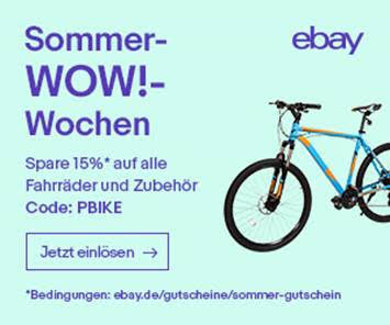Letzter Tag! 15 %-Paypal-Gutschein für Fahrräder & Fahrradzubehör bei Ebay