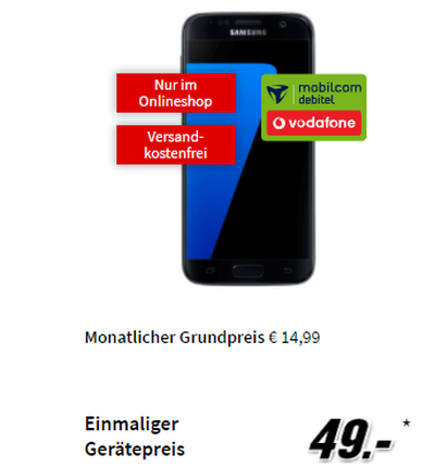 Samsung Galaxy S7 mit MD Vodafone Smart Surf Tarif (50 Min. + 50 SMS + 2GB Daten) nur 14,99 Euro monatlich + einmalig 49,- Euro