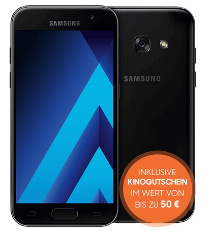 Knaller! O2 Tarif mit 50 Minuten + 50 SMS + 1GB LTE nur 9,99 Euro – dazu Galaxy A3 2017 + 50,- Euro Kinogutschein