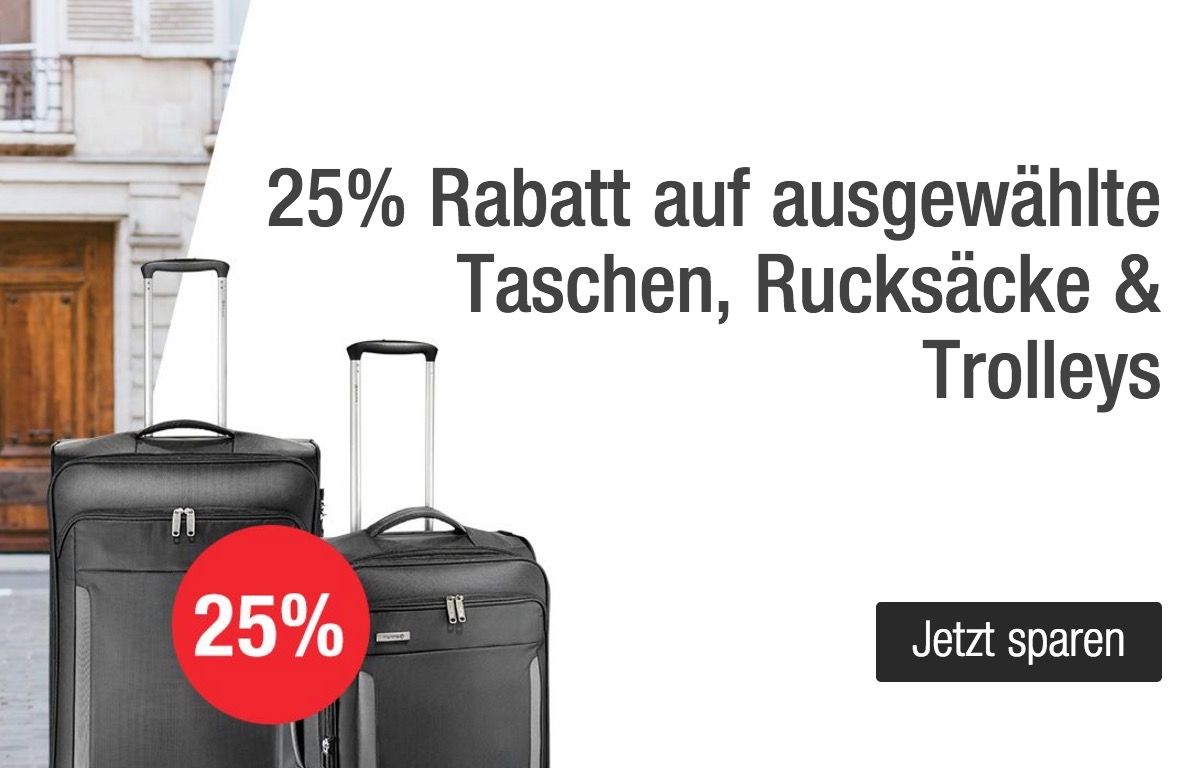 25% Rabatt auf Trolleys, Reisetaschen und Rucksäcke verschiedener Marken bei Galeria Kaufhof