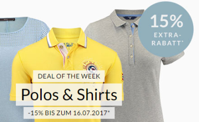 Engelhorn Weekly Deal mit 15% Extra-Rabatt auf Polos und Shirts!