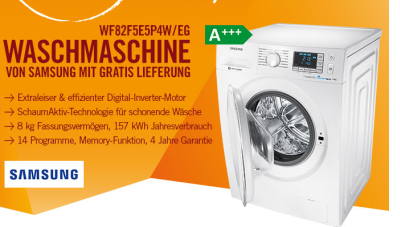 Samsung WF82F5E5P4W/EG Waschmaschine (A+++,  8kg,  1400U/min) für 389,- Euro