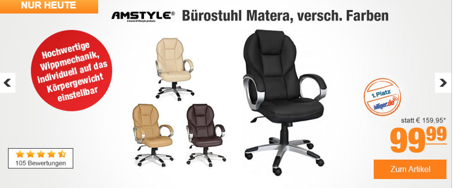 Amstyle Bürostuhl Matera in verschiedenen Farben für je nur 91,99 Euro inkl. Versand.