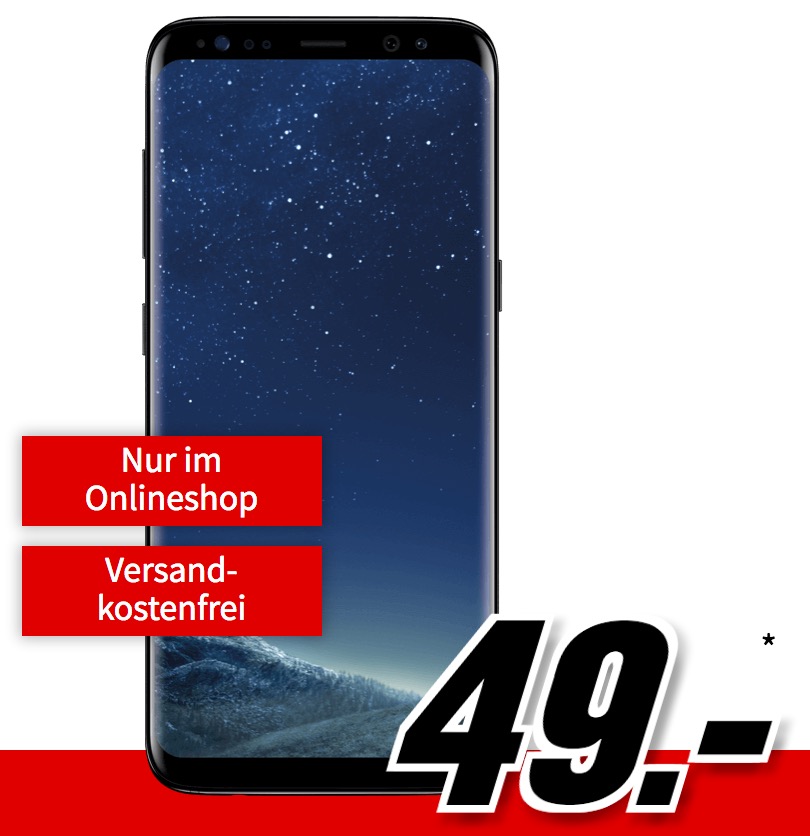 O2 Allnet- und SMS-Flat + 1GB LTE (danach unendlich 1Mbit/s) mtl. 23,74 Euro + Samsung Galaxy S8 einmalig 49,- Euro