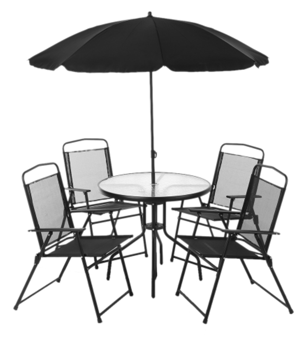 6-teiliges iKayaa Gartenmöbel-Set (Tisch, 4 Stühle, Sonnenschirm) für nur 52,65 Euro inkl. Versand aus Deutschland