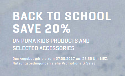 Puma Back to School-Aktion mit 20% Rabatt auf viele ausgewählte Artikel