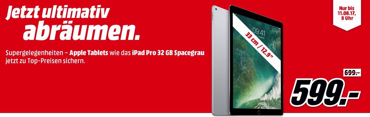 Apple iPad Pro Aktion mit günstigen Angeboten bei MediaMarkt – z.B. Apple iPad Pro (WiFi, 32GB, 9.7 Zoll) für nur 499,- Euro (statt 548,- Euro)