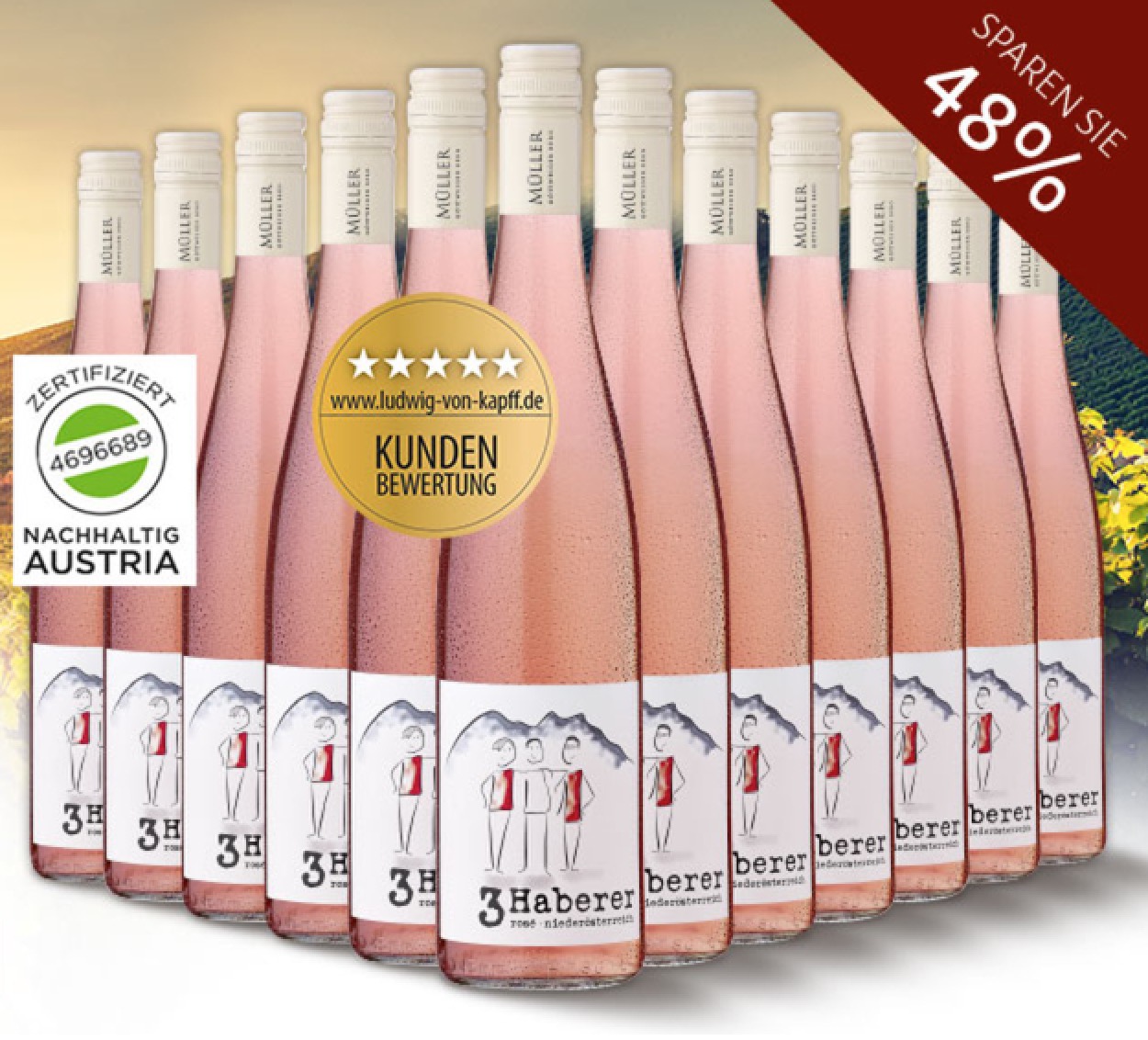 12er Vorratspaket 2016er “3 Haberer” Rosé Wein für nur 42,90 Euro inkl. Versand