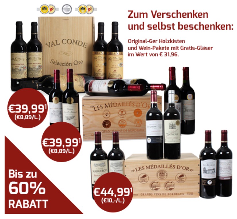Weinvorteil: Verschiedene hochwertige Probierpakete stark reduziert – schon ab 44,94 Euro inkl. Versand