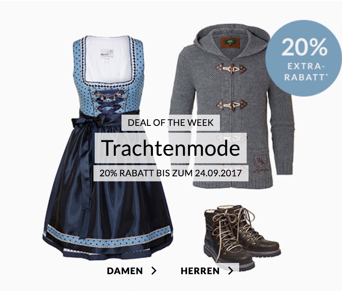 Engelhorn Fashion Weekly Deal: 20% Rabatt auf Trachtenmode für Damen und Herren