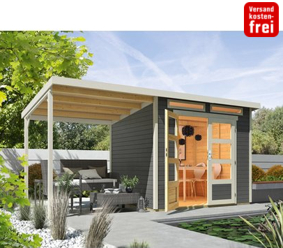 Gartendeal: Wolff Finnhaus Holz-Gar­ten­haus Venlo mit Schleppdach Titangrau 426 cm x 213 cm nur 949,- Euro inkl. Versand