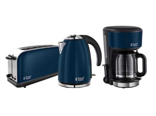 Russell Hobbs Colours Royal Blue Frühstücksset mit Langschlitz-Toaster, Kaffeemaschine und Wasserkocher für 73,59 Euro