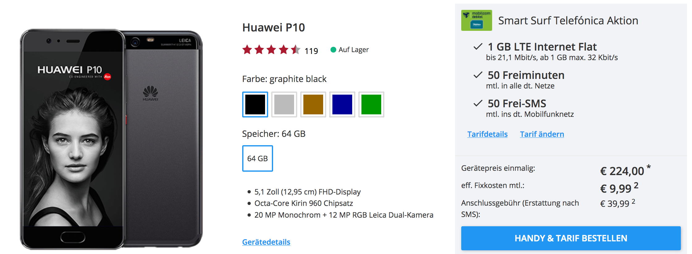 Huawei P10 mit Smart Surf günstig