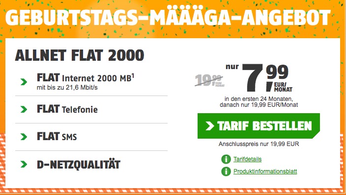 Super! Klarmobil Allnet Flat + SMS Flat + 2000 MB Daten nur 7,99 Euro monatlich
