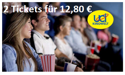 2 UCI Kinogutscheine für alle 2D-Filme inklusive Überlänge und Loge nur 12,80 Euro bei Groupon