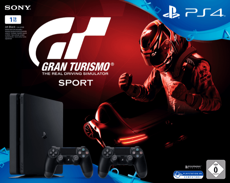 Sony PlayStation 4 Slim 1TB + 2. DUALSHOCK 4 Wireless Controller + Gran Turismo Sport für nur 299,- Euro inkl. Versand