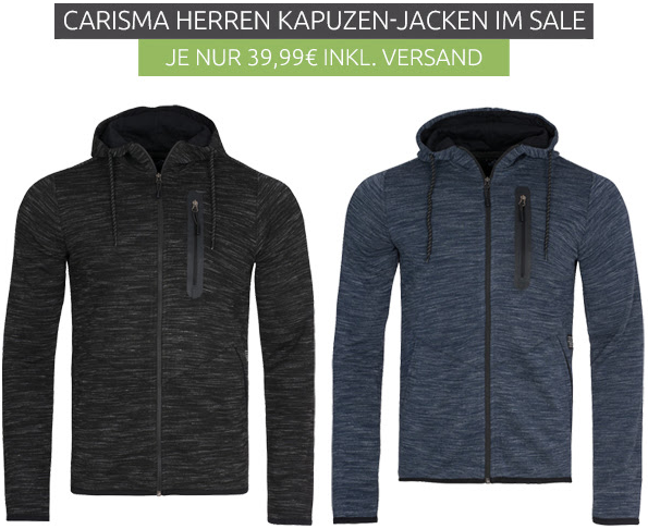 CARISMA Zipper Herren Kapuzen-Jacke verschiedenen Farben für nur 39,99 Euro inkl. Versand