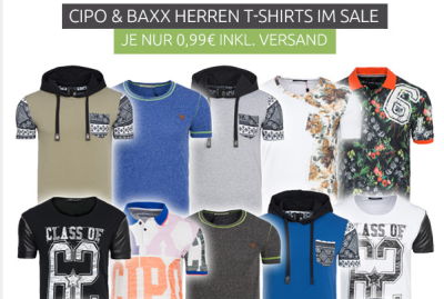 Viele verschiedene CIPO & BAXX T-Shirts für je nur 99 Cent bei Outlet46