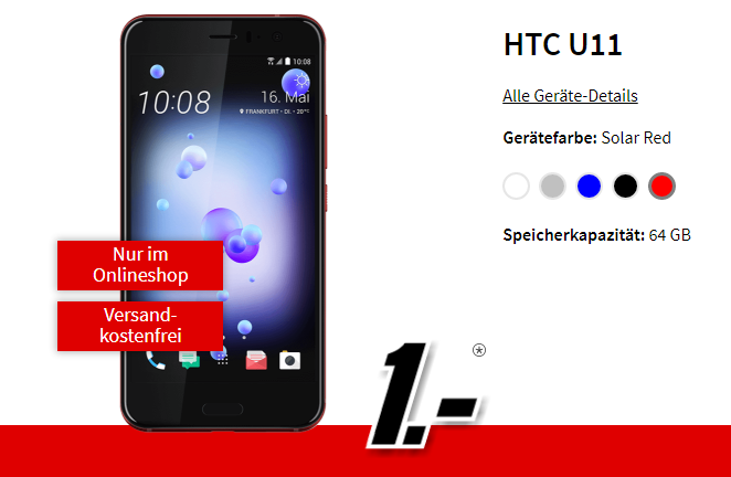 Vodafone Smart Surf mit 2GB Daten für nur mtl. 19,99 Euro + HTC U11 für nur einmalig 1,- Euro