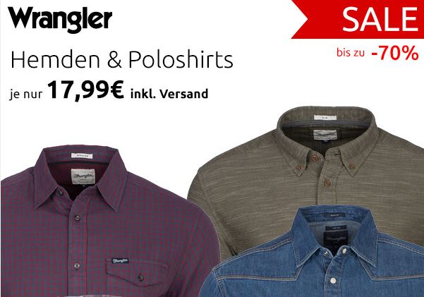 Verschiedene Wrangler Herren Hemden für je nur 17,99 Euro