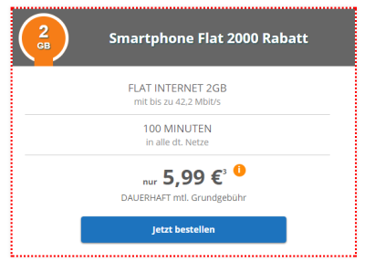 Klarmobil Smartphone Flat 2000 mit 100 Minuten + 2GB Daten nur 5,99 Euro monatlich
