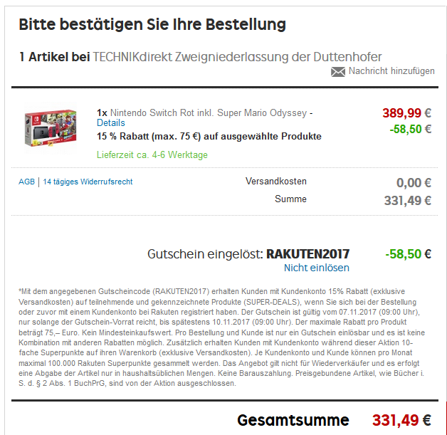 Nintendo Switch bei Rakuten