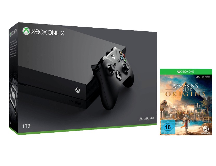 Schnell! Microsoft Xbox One X 1TB inkl. Assassin’s Creed Origins zuammen nur 498,- Euro (Vergleich 541,50)