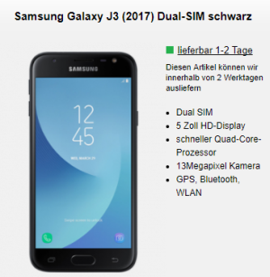 Samsung Galaxy J3 2017 mit Klarmobil Smartphone Flat 1GB nur 9,99 Euro monatlich