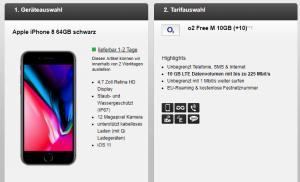 O2 Free M 10 GB LTE Tarif für nur 34,99 Euro monatlich + Apple iPhone 8 für einmalig 199,- Euro