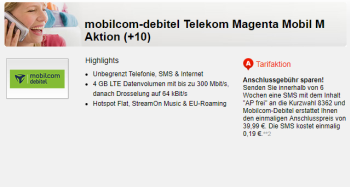 Sim-Only Deal: MD Telekom Magenta Mobil M mit 4GB Daten, HotSpot Flat und StreamOn mit 19,- Euro Rabatt, 240,- Euro Guthaben und 96,- Euro Erstattung