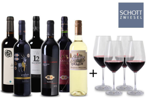 Wein Probierpaket Spanien mit 6 Flaschen Wein + 4 Gläser von Schott Zwiesel für nur 45,44 Euro inkl. Versand