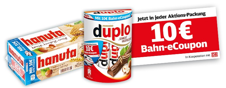 In Aktionspackungen Duplo und Hanuta ein 10, Euro Bahn