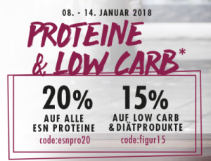 20% Rabatt auf alle ESN Proteine und 15% Rabatt auf alle Low-Carb + Diätprodukte bei Fitmart