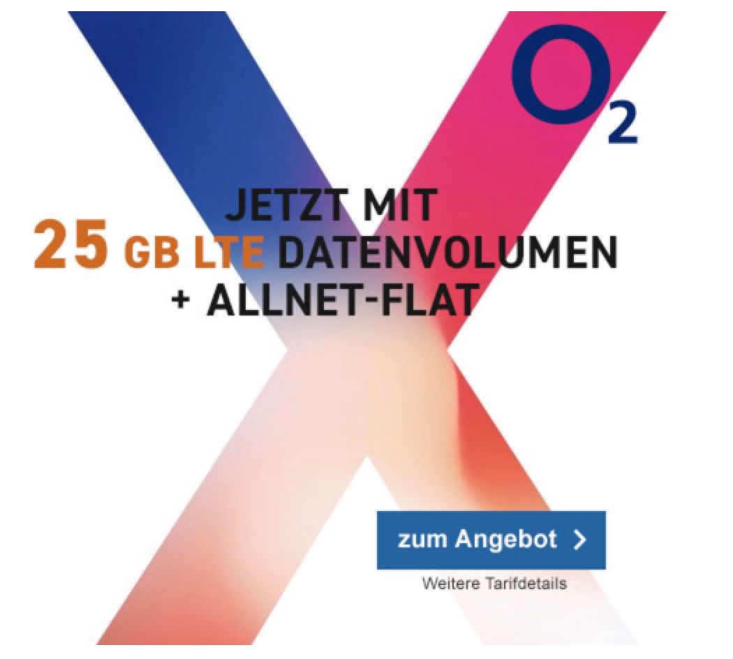 o2 Free XL mit Allnet-, SMS-Flat und 25GB Daten für mtl. 64,99 Euro + Apple iPhone X ab einmalig 49,- Euro