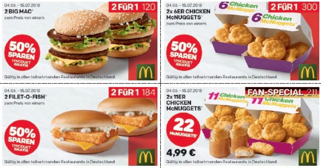 Nur bis morgen! McDonalds September 2018 Gutscheine – z.B. 22 Chicken