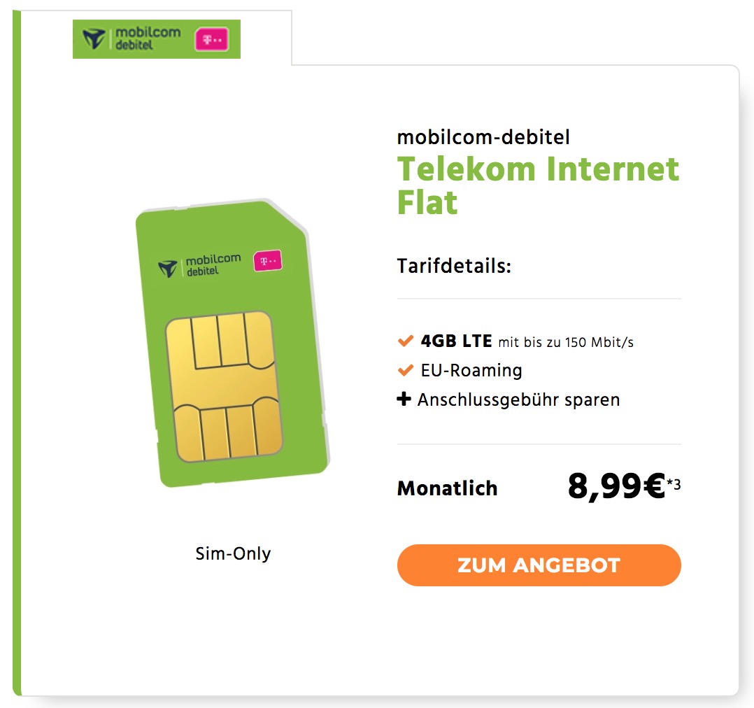 Internet Flat 4GB nur 8,99 Euro oder 10GB nur 13,99 Euro – im Telekom-Netz 150 MBit