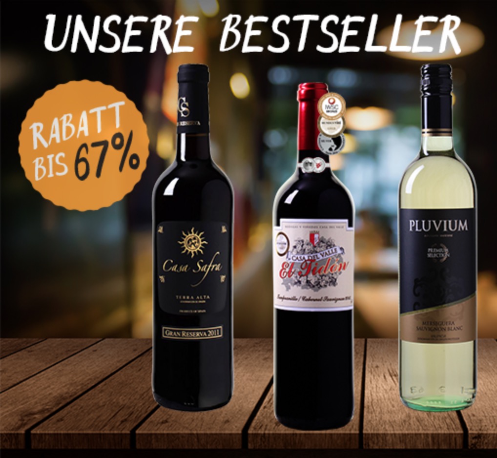 Bis zu 67% Rabatt auf verschiedene Bestseller bei Weinvorteil – ab 2,79 Euro pro Flasche (MBW: 6 Flaschen)