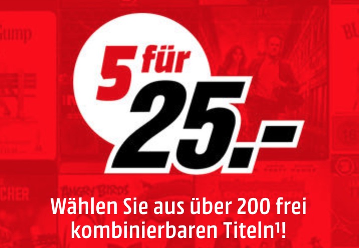 5 Blu-rays aus verschiedenen Genres für 25,- Euro bei MediaMarkt