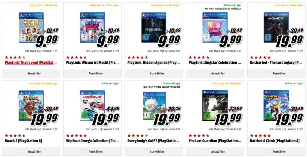 MediaMarkt eine PS4-Aktion – Games ab 9,99 Euro oder Jahres