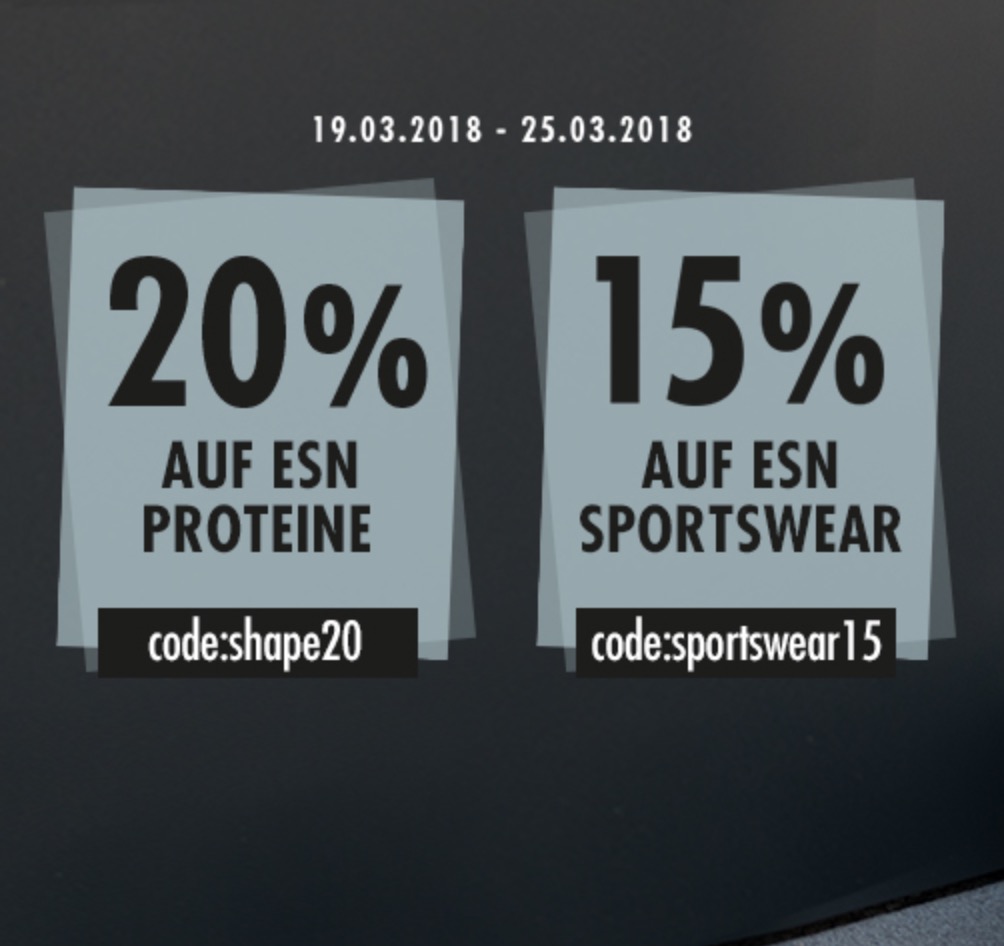 Fitmart: 20% Rabatt auf ESN Proteine & 15% Rabatt auf ESN Sportswear