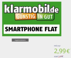 Top! Klarmobil Smartphone Flat 400 für nur 2,99 Euro monatlich